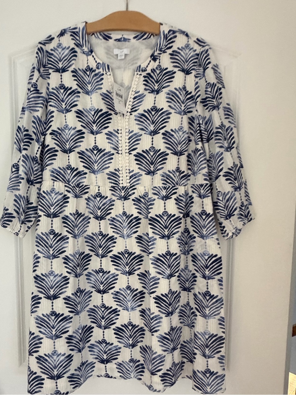 J. Jill Navy and White Printed Midi Tunic Dress size LP